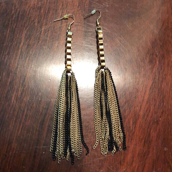 high end mixed metal long pierced earrings - Picture 2 of 9